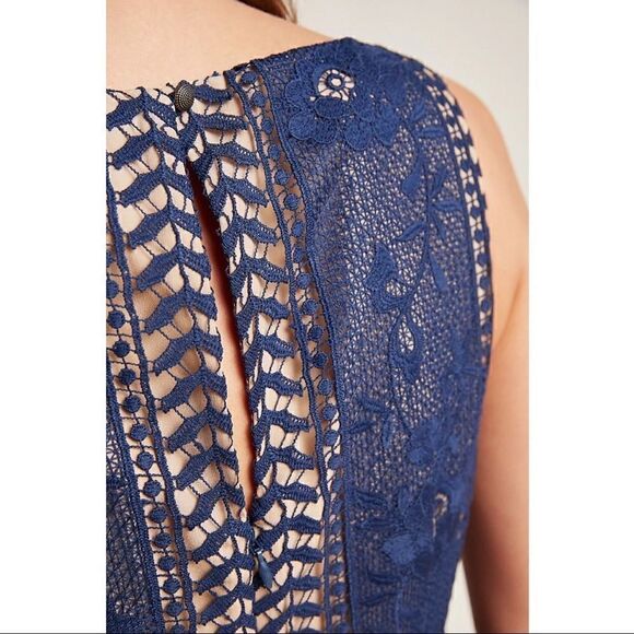 NEW Anthropologie Georgia Navy Blue Romantic Lace Overlay Mini Dress Size 10 - Picture 3 of 4